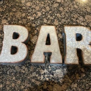 Bar sign, metal with hooks on the back